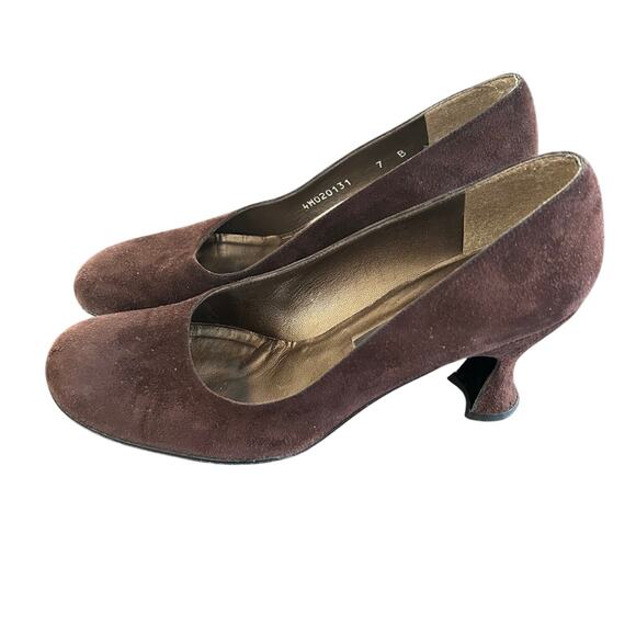 Stuart Weitzman Shoes Suede Brown Kitten Heel SZ7 Round Toe - Picture 4 of 10